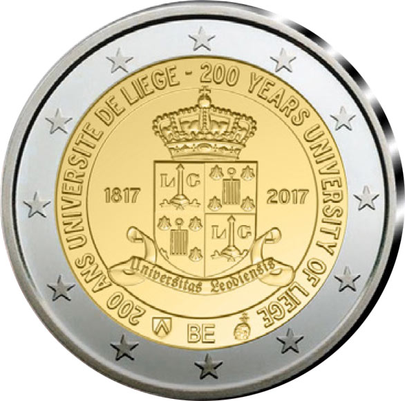 Image of 2 euro coin - 200 Years Liege University  | Belgium 2017