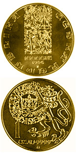 Image of 10000 koruna coin - Pragergroschen  | Czech Republic 1995.  The Gold coin is of Proof, BU quality.