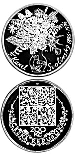 Image of 200 koruna coin - 100th anniversary of the birth of Karel Svolinský | Czech Republic 1996.  The Silver coin is of Proof, BU quality.