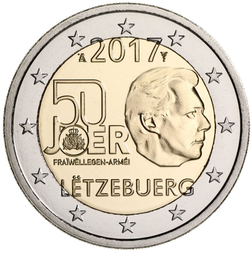 Image of 2 euro coin - The 50th anniversary of the voluntariness of the Luxembourg army  | Luxembourg 2017