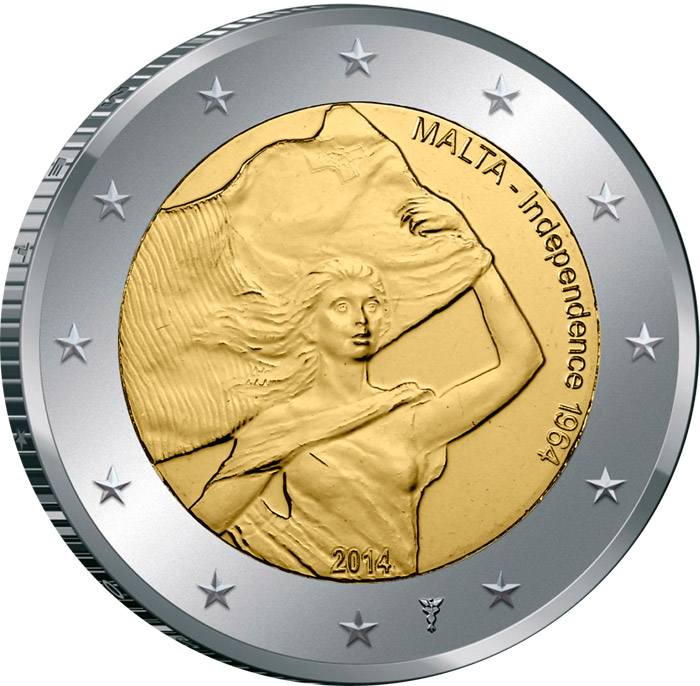 Image of 2 euro coin - 50 Years of Independence | Malta 2014