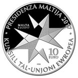 Image of 10 euro coin - Malta’s Presidency of the European Council of the EU | Malta 2017.  The Silver coin is of Proof quality.