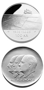 100 krone coin 100th anniversary of the Dissolution of the Union between Norway and Sweden in 2005  | Norway 2003