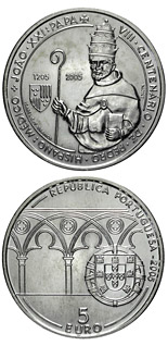 5 euro coin 800. birthday of Pope John XXI. | Portugal 2005