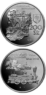 200 crowns coin The 150th anniversary of the arrival of the first steam train in Slovakia | Slovakia 1998