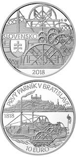 10 euro coin Anniversary of the first sailing of a steamer on the Danube River in Bratislava | Slovakia 2018