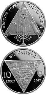 Image of 10 euro coin - Chatam Sofer - the 250th anniversary of the birth  | Slovakia 2012.  The Silver coin is of Proof, BU quality.
