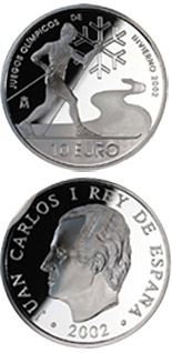 Image of 10 euro coin - 2002 Winter Olympics | Spain 2002.  The Silver coin is of Proof quality.
