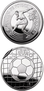 Image of 10 euro coin - Football World Cup 2002 Footballer  | Spain 2002.  The Silver coin is of Proof quality.