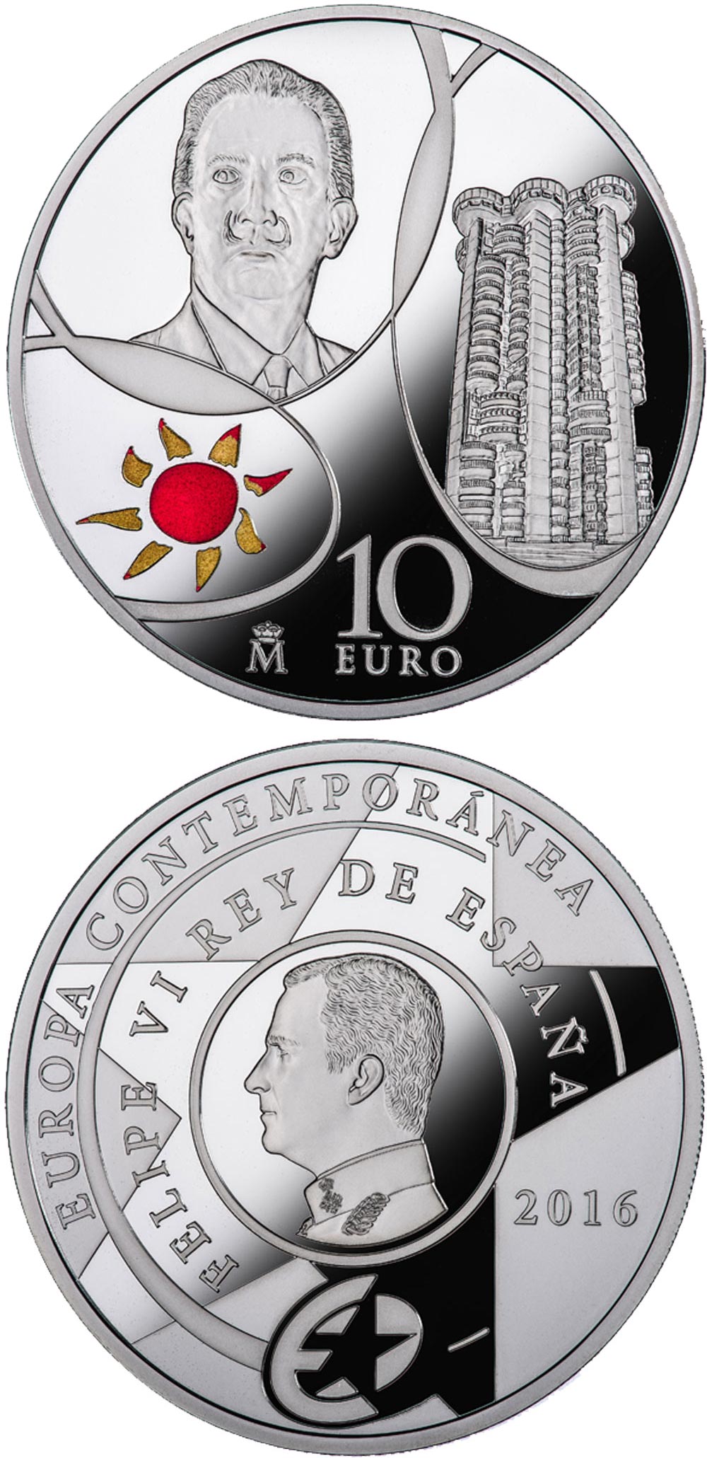 Image of 10 euro coin - Contemporary Europe | Spain 2016.  The Silver coin is of Proof quality.