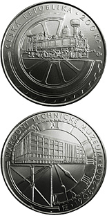 Image of 200 koruna coin - 100th anniversary of foundation of the National Technical Museum | Czech Republic 2008.  The Silver coin is of Proof, BU quality.