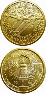 Image of 2500 koruna coin - Observatory at Prague Klementinum | Czech Republic 2006.  The Gold coin is of Proof, BU quality.