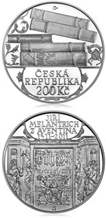 Image of 200 koruna coin - 500th anniversary of birth of Jiří Melantrich | Czech Republic 2011.  The Silver coin is of Proof, BU quality.