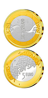 Image of 5 euro coin - Finnish EU Presidency 2006 | Finland 2006.  The Bimetal: CuNi, nordic gold coin is of Proof, BU quality.