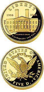Image of 5 dollars coin - San Francisco Old Mint | USA 2006.  The Gold coin is of Proof, BU quality.