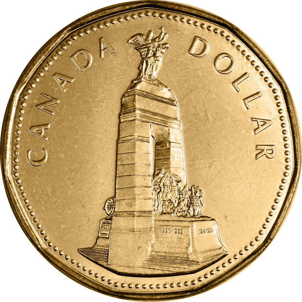 Loonies and commemorative circulation 1 dollar coins. The 1 dollar