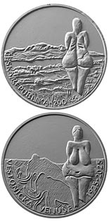 200 koruna coin Discovery of the statue of a woman in Dolní Věstonice (the Venus of Dolní Věstonice) | Czech Republic 2025