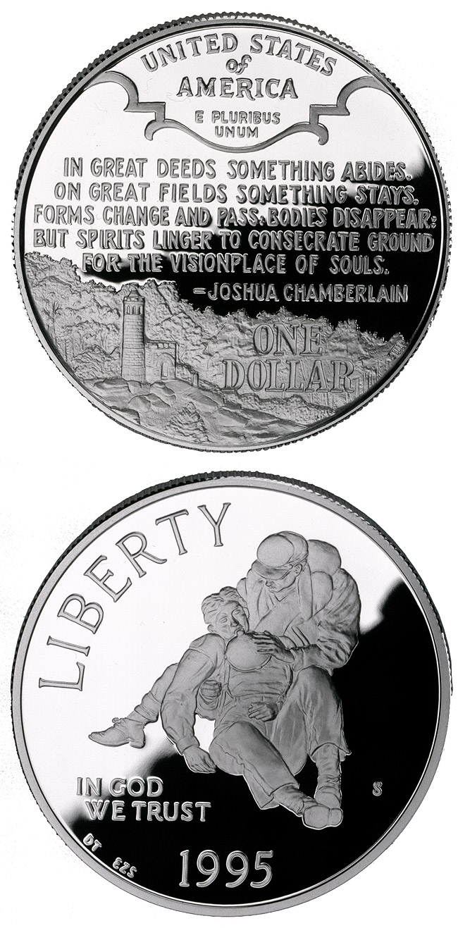 Commemorative silver 1 dollar coins. The 1 dollar coin series from USA